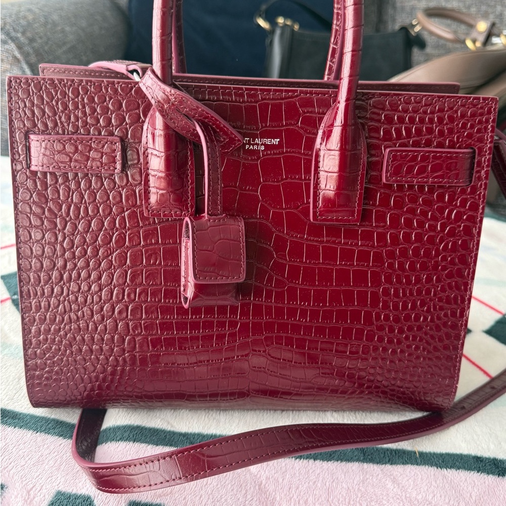 size 22 Red Satchel with Croc-Embossed Leather